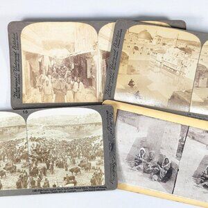Set of 4 Antique Stereoview cards of Jerusalem, Cattle Market day, Christian